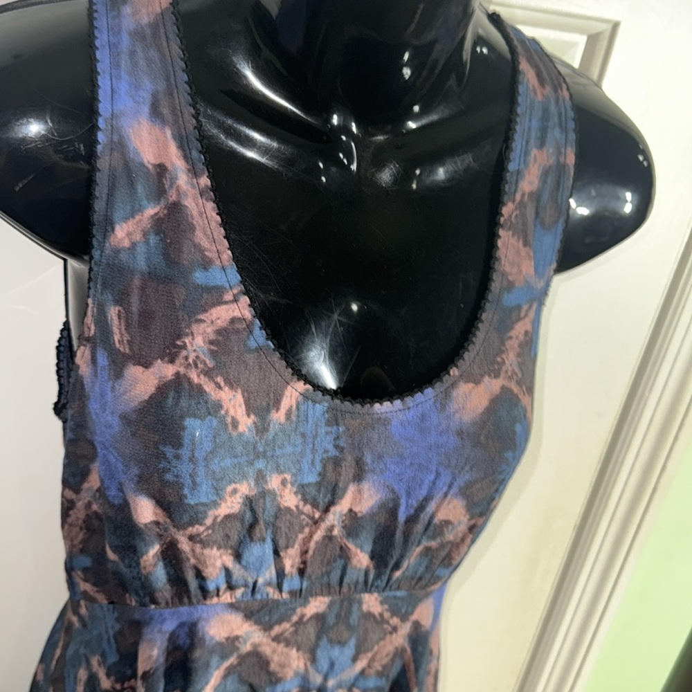 Free People Blue & Pink Pattern Sleeveless Mini Dress Fun Flirty Boho Size 2 - Picture 4 of 12